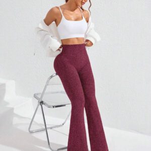 Studio SHEIN Sport 2 pièces Leggings de sport pour femmes, leggings côtelés, leggings pattes d'éléphant, leggings côtelés épais, leggings tricotés, pantalon de yoga