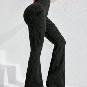 Studio SHEIN Sport 2 pièces Leggings de sport pour femmes, leggings côtelés, leggings pattes d'éléphant, leggings côtelés épais, leggings tricotés, pantalon de yoga