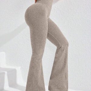 Studio SHEIN Sport 2 pièces Leggings de sport pour femmes, leggings côtelés, leggings pattes d'éléphant, leggings côtelés épais, leggings tricotés, pantalon de yoga