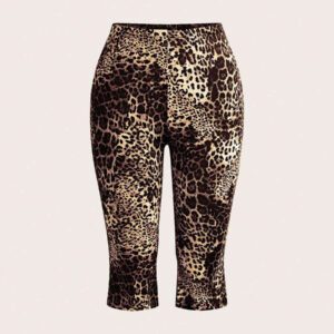 Flirla 1 pièce Pantalon corsaire de compression pour femme avec imprimé animal, short de cyclisme décontracté respirant à motif léopard. Article de mode, leggings courts (motif aléatoire)