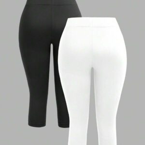 SHEIN EZwear 2 pièces Pantalons capri moulants pour femmes, noir et blanc, décontractés pour l'été