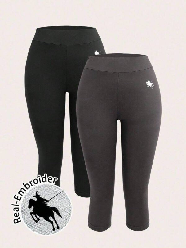SHEIN EZwear 2 pièces Pantalons capri moulants pour femmes, noir et blanc, décontractés pour l'été – Image 29
