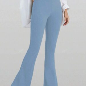 Pantalon de yoga évasé en tricot de couleur unie pour femmes, collants affinants taille haute, leggings de fitness élastiques pour la gym, l'entraînement, la course et les sports de plein air, respirants et séchage rapide