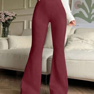 Pantalon de yoga à taille haute et évasé de couleur unie pour femme, legging de compression pour la course et l'entraînement