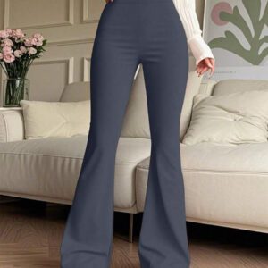 Pantalon de yoga à taille haute et évasé de couleur unie pour femme, legging de compression pour la course et l'entraînement