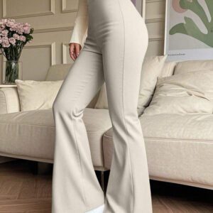 Pantalon de yoga à taille haute et évasé de couleur unie pour femme, legging de compression pour la course et l'entraînement