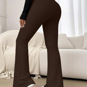 Pantalon de yoga à taille haute et évasé de couleur unie pour femme, legging de compression pour la course et l'entraînement
