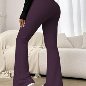 Pantalon de yoga à taille haute et évasé de couleur unie pour femme, legging de compression pour la course et l'entraînement