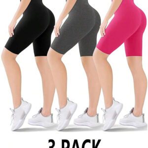 SHEIN SXY 3 paquets de leggings pour femme, confortables et doux pour le yoga, le fitness, le cyclisme et le port quotidien