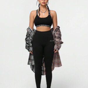 SHEIN Essnce Leggings longs slim à taille haute avec graphique de sport équestre, convient pour le printemps et l'été