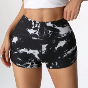 SHEIN EZwear Leggings courts à taille large froncée et tie-dye pour femmes