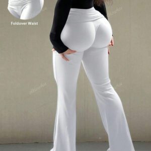 Pantalon évasé de confort de yoga avec une taille haute et large froncée, ajusté et effiloché, style années 2000