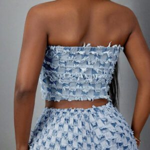 Slaydiva Crop top en jean pour femmes, bleu sexy et ajusté sans bretelles