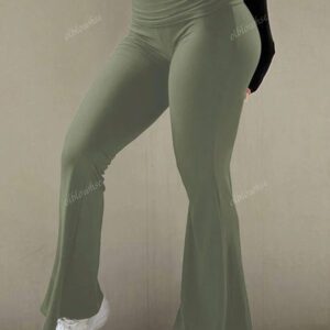 Pantalon évasé de confort de yoga avec une taille haute et large froncée, ajusté et effiloché, style années 2000