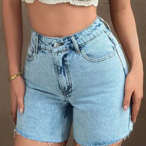 SHEIN Short en jean déchiré avec fermeture éclaire, style casual pour femmes
