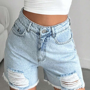 SHEIN Short en jean mini casual déchiré de couleur unie taille haute