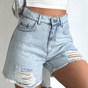 SHEIN Short en jean mini casual déchiré de couleur unie taille haute