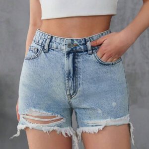 Short En Jean Déchiré Effiloché
