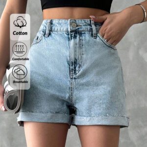 Short En Jean À Ourlet Retroussé Pour Femme