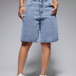 SHEIN EZwear Short en jean ample avec poches et motif de branches pour femme