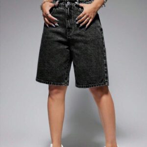 SHEIN EZwear Short en jean ample avec poches et motif de branches pour femme