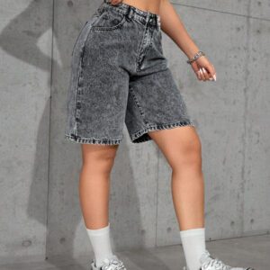 SHEIN EZwear Short en jean ample avec poches et motif de branches pour femme