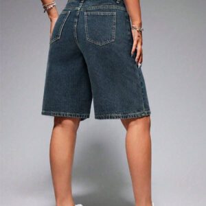 SHEIN EZwear Short en jean ample avec poches et motif de branches pour femme
