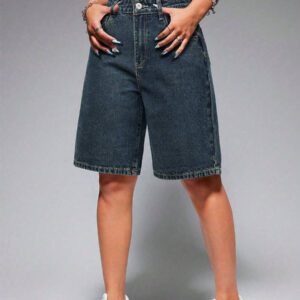 SHEIN EZwear Short en jean ample avec poches et motif de branches pour femme