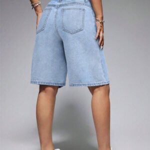 SHEIN EZwear Short en jean ample avec poches et motif de branches pour femme