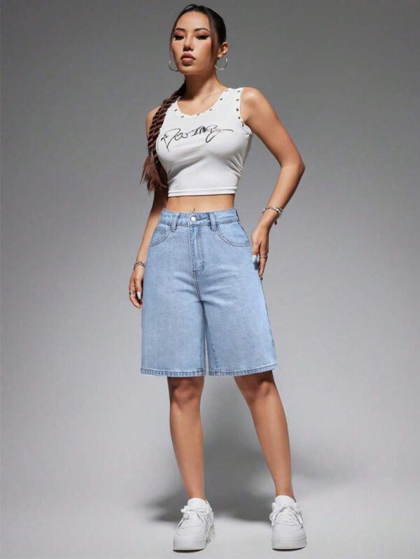 SHEIN EZwear Short en jean ample avec poches et motif de branches pour femme – Image 51