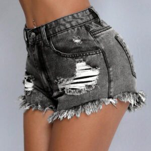 SHEIN PETITE Short en jean décontracté pour femmes avec poches et bas effiloché