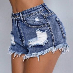 SHEIN PETITE Short en jean décontracté pour femmes avec poches et bas effiloché