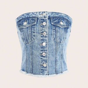 SHEIN MOD Brassière en jean ajustée à simple boutonnage, style street chic et décontracté, à bords bruts et devant ouvert, pour femme
