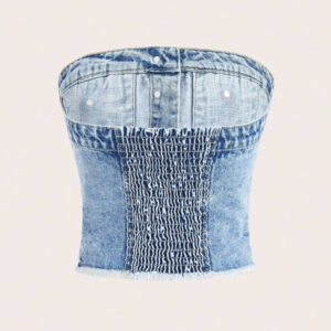 SHEIN MOD Brassière en jean ajustée à simple boutonnage, style street chic et décontracté, à bords bruts et devant ouvert, pour femme