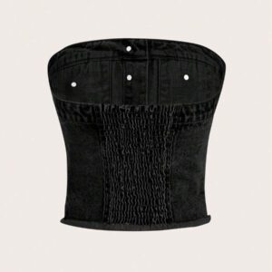 SHEIN MOD Brassière en jean ajustée à simple boutonnage, style street chic et décontracté, à bords bruts et devant ouvert, pour femme