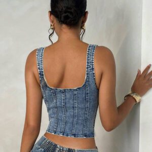 SHEIN BAE Blouse en denim casual pour femmes, convient pour l'été