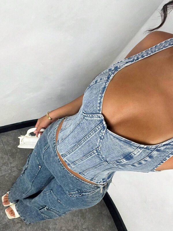 SHEIN BAE Blouse en denim casual pour femmes, convient pour l'été – Image 12