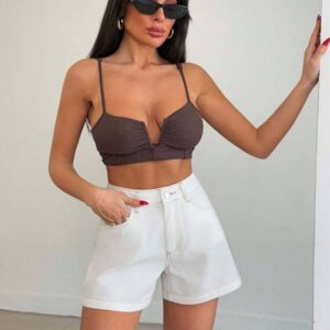SHEIN PETITE Short en jean casual polyvalent pour femmes avec poches
