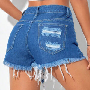 SHEIN PETITE Short En Jean Déchiré Effiloché