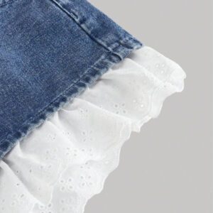 SHEIN PETITE Short en jean ample pour femmes, décontracté pour l'été, avec bloc de couleur, broderie au bas et maille