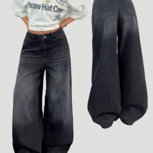 SHEIN JEANS FEMMES À TAILLE BASSE Y2K À JAMBE LARGE AVEC POCHES OBLIQUES