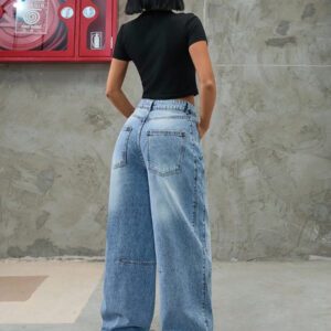 SHEIN JEANS FEMMES À TAILLE BASSE Y2K À JAMBE LARGE AVEC POCHES OBLIQUES