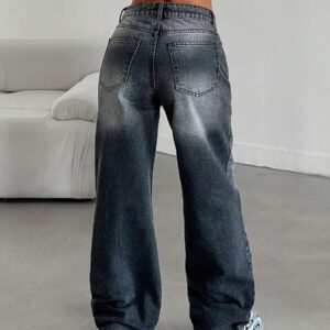 SHEIN Jean en denim délavé gris taille haute ample et casual