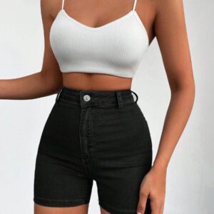 SHEIN Short taille haute en jean lavage moyen