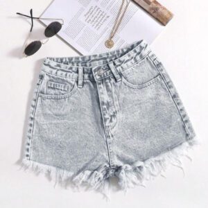 SHEIN EZwear Short en jean effiloché pour femme, pour l'été