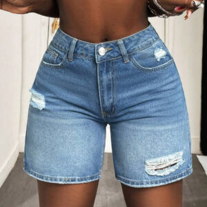 Slaydiva Short en jean déchiré avec poches pour femmes, style décontracté d'été