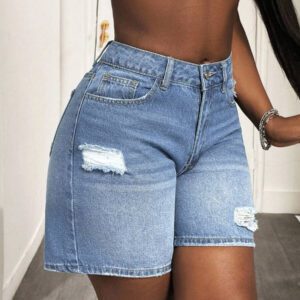 Slaydiva Short en jean déchiré avec poches pour femmes, style décontracté d'été