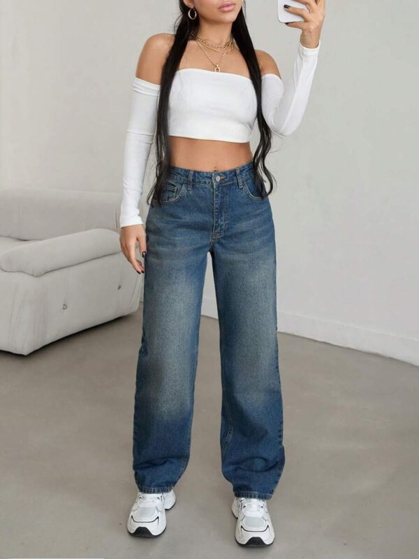 SHEIN Jean à taille mi-haute et jambe droite en coton 100% – Image 4