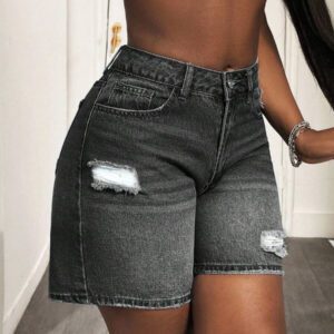 Slaydiva Short en jean déchiré avec poches pour femmes, style décontracté d'été