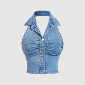 SHEIN MOD Débardeur en denim sexy à boutons devant et sans manches, couleur unie, pour femme